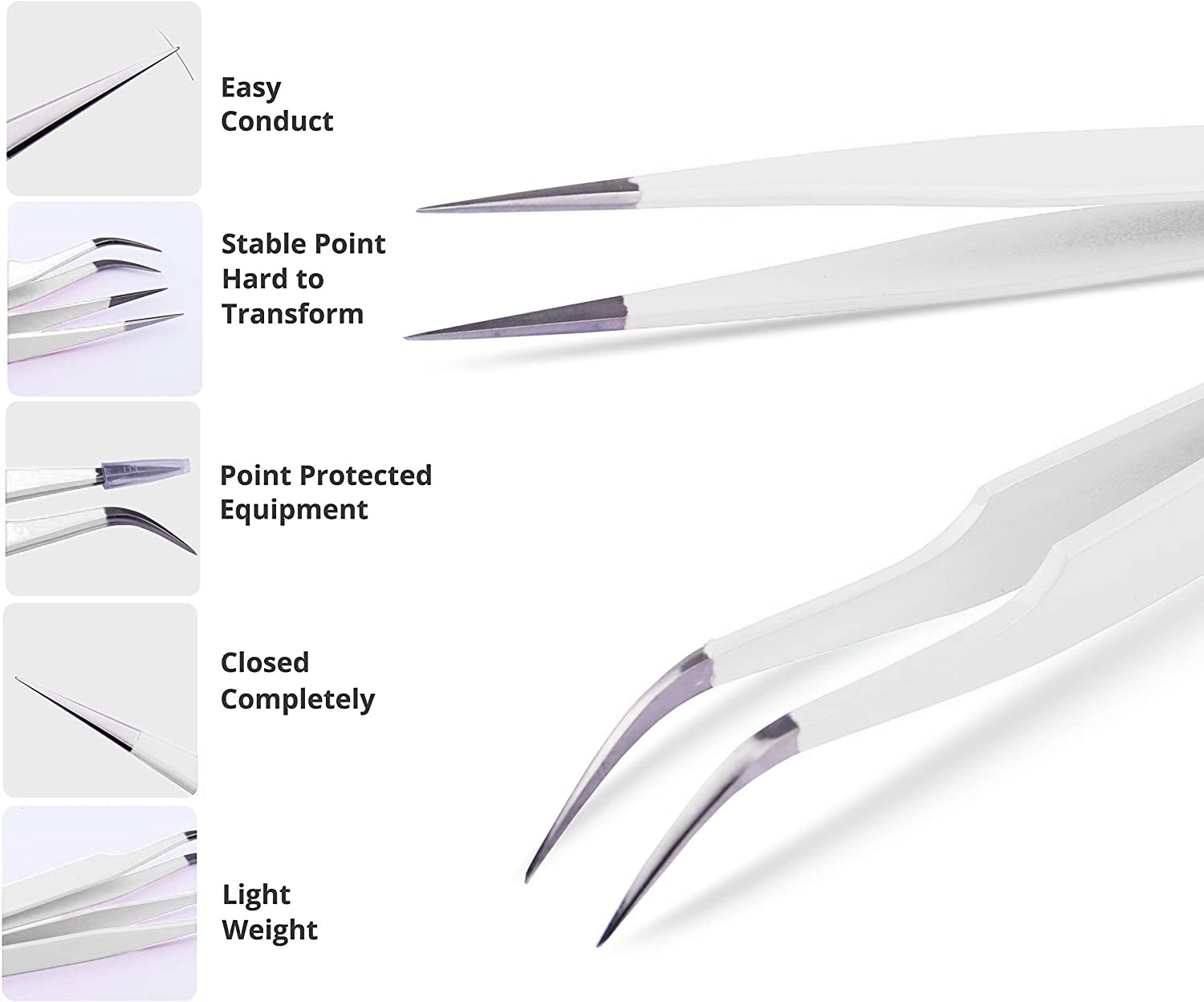 SIVOTE Eyelash Extension Tweezers for Classic & Volume Lashes, 2-Pack, White