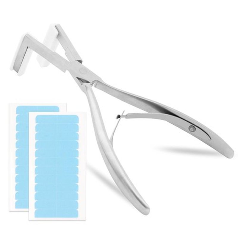LVOERTUIG Tape in Hair Extension Tools Kit, Flat Surface Stainless Steel Tape in Hair Extensions Plier + 2 Hair Extension Tape,Tape in Pliers, Hair Extensions Styling Tools(COLOR:Silver)