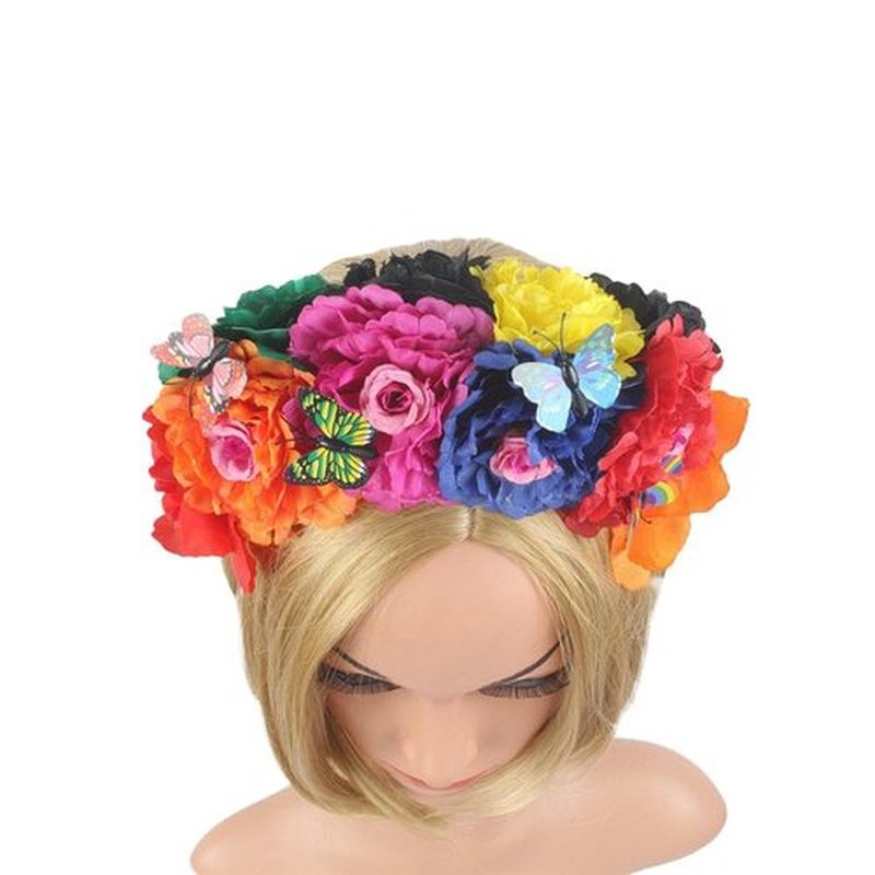 aoozleny Mexican Flower Crowns Headband, Headpiece for Halloween Festival Party (colorful)