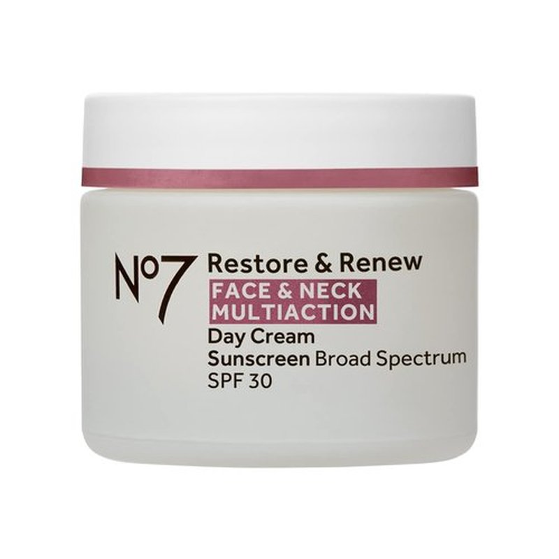 No7 Restore & Renew Multi-Action Face & Neck Cream - Anti-Aging Moisturizer with SPF 30 - Hydrates & Firms Crepey Skin - Enriched with Hyaluronic Acid, Peptides & Ceramides (1.69 Oz)