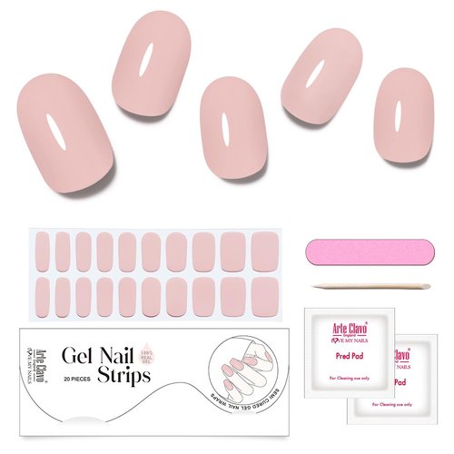 Arte Clavo Semi Cured Gel Nail Strips, 20 Pcs Gel Nail Stickers with UV Light Required, Salon Quality, Long Lasting, Easy Apply and Remove (Nude Pink)