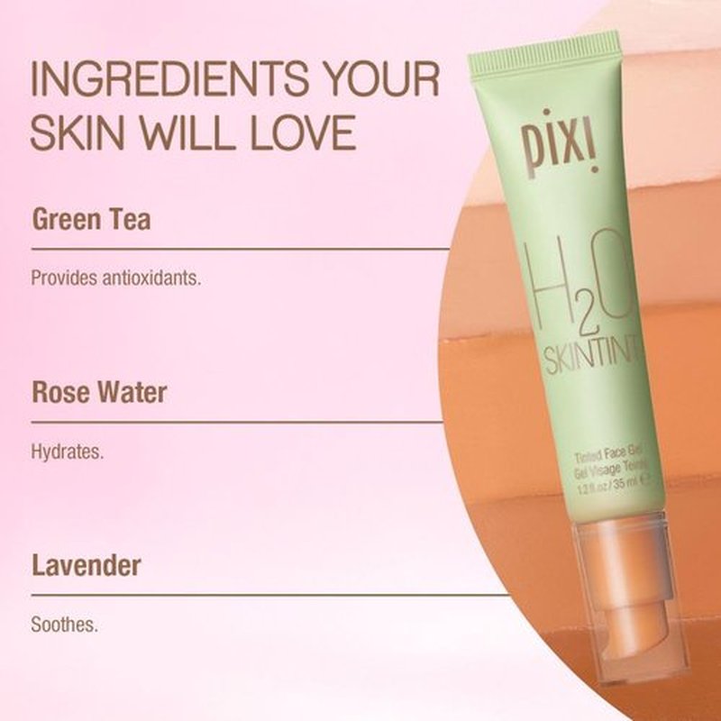 Pixi H2O SkinTint | Tinted Gel Moisturizer | Lightweight, Hydrating & Water-Resistant | Evens Tone & Reduces Redness | Beige | 1.2 fl oz/35 ml