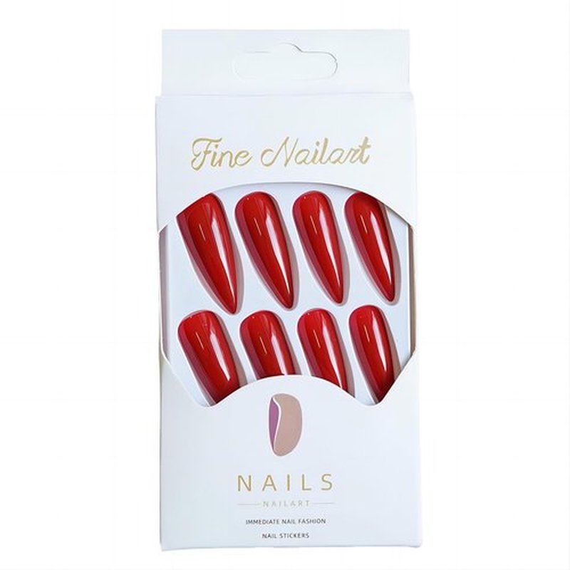 Long Stiletto Press on Nails Almond Fake Nails Solid Color Acrylic False Nails with Luxurious Mirror Design Red Full Cover Artificial Nails Press ons Stick on Nails for Women 24Pcs