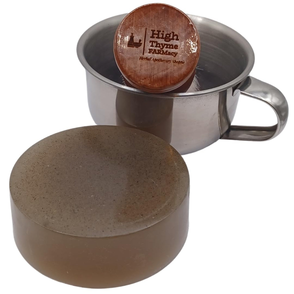 High Thyme FARMacy Shaving Soap Puck - 4 Ounce Bar of Soap for Shaving - Shave Soap Puck in Travel Tin - Shave Soap for Men - Handmade - Made in the USA