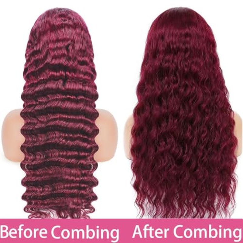 OLFORY Burgundy Wig Human Hair Wigs for Black Women13x4 Deep Wave Lace Front Wigs Pre Plucked 200% Density 99j Loose Deep Wave Wigs Red Wine Virgin Glueless Wig 30Inch