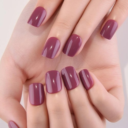 evpct Maroon Glossy Press on Nails Short Square, Glossy Maroon Fake Nails Summer Reusable, Acrylic False Nail Stick on Press ons for Women Gifts, Perfectly Fit Durable False Nail Kit & Gel 30Pcs