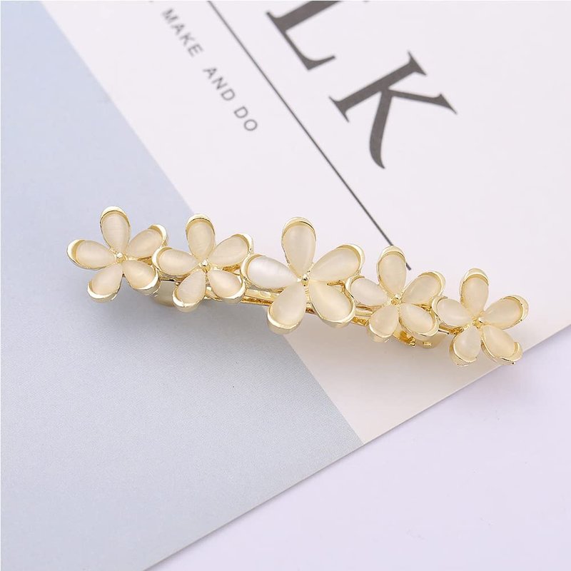 Vintage Hair Barrettes, Handmade Opal Hair Clips French Crystal Flower Hairpin Hair Accessories for Women Girl