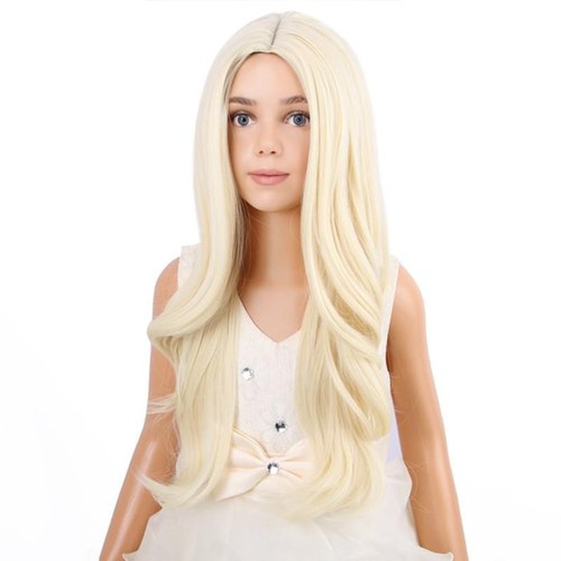 PATTNIUM Long Blonde Wig for Kids Girls Light Blonde Wigs Long Wavy Child Middle Part Synthetic Wigs