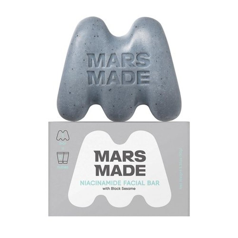 MARS MADE Niacinamide Facial Bar with Black Sesame - Nourishing & Moisturizing Face Wash Soap Bar for All Skin Types - Vegan & Travel-Friendly Korean Skincare (95g, 3.35 oz)