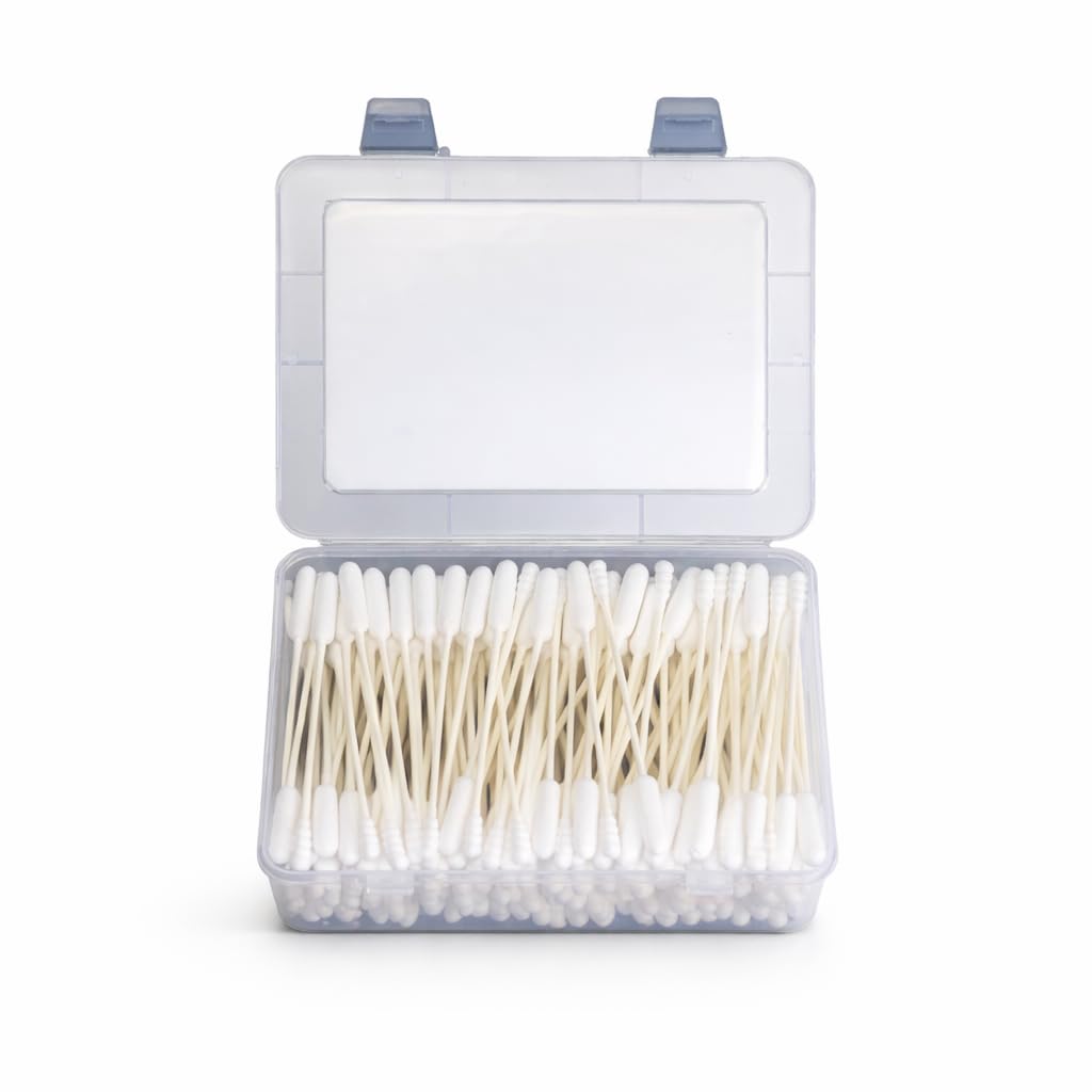 Terporium Dual-Tip Cotton Swabs (200pcs) | 4.75” Reinforced & Bendable Multi-Purpose Swabs with Extra Long Cylindrical and Smaller Spiral Tips | 100% Organic Cotton with Recycled Paper Stick