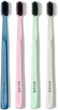 Boka Classic Manual Toothbrush - Extra Soft Activated Charcoal Bristles | Bioplastic Handle with Travel Cap (Pack of 4)