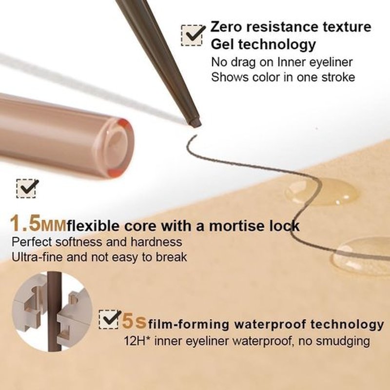 JUDYDOLL Ultrafine Eyeliner Gel Pencil - Smudge-Proof & Water-Resistant, Smooth Glide Formula (01 Black Brown)