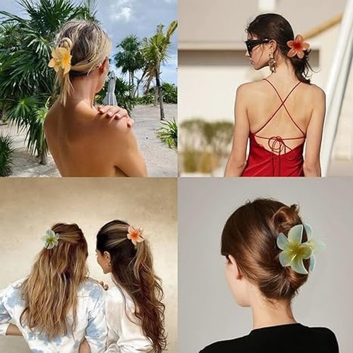 10 Pcs Hawaiian Plumeria Hair Clips, Flower Claw Clips for Thick and Thin Hair, Non-slip Beach Hairpins for Women