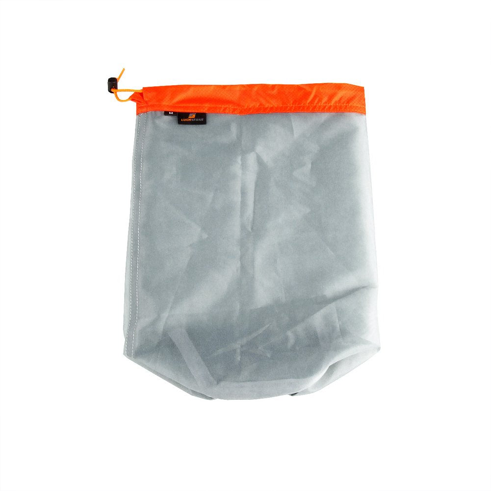 FILFEEL Mesh Stuff Sack Light Weight Nylon Mesh Drawstring Storage Bag for Travelling Hiking Camping Stuff Storage(Orange M)