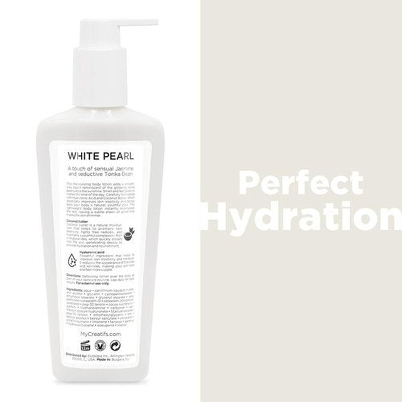 Cosmétiques Créatifs White Pearl Moisturizing Body Lotion with Coconut Butter and Hyaluronic Acid, 8.5 fl. oz.