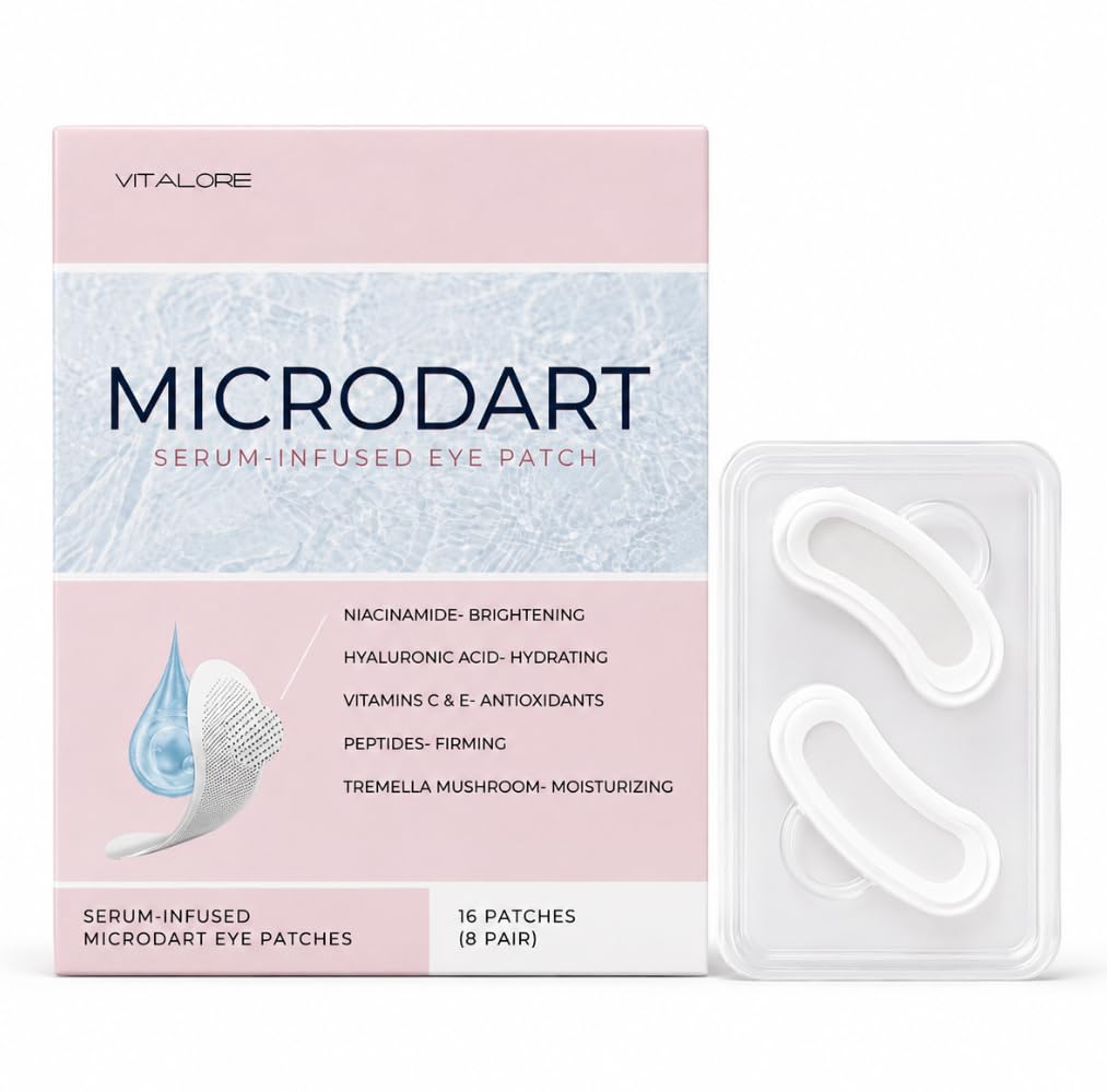 Vitalore Microdart Under Eye Patches for Dark Circles and Puffiness Advanced Peptide Under Eye Mask with Niacinamide, Tremella, Vitamin C & E Serum-Infused Micro Eye Pads 16 ct. (8 Pair)