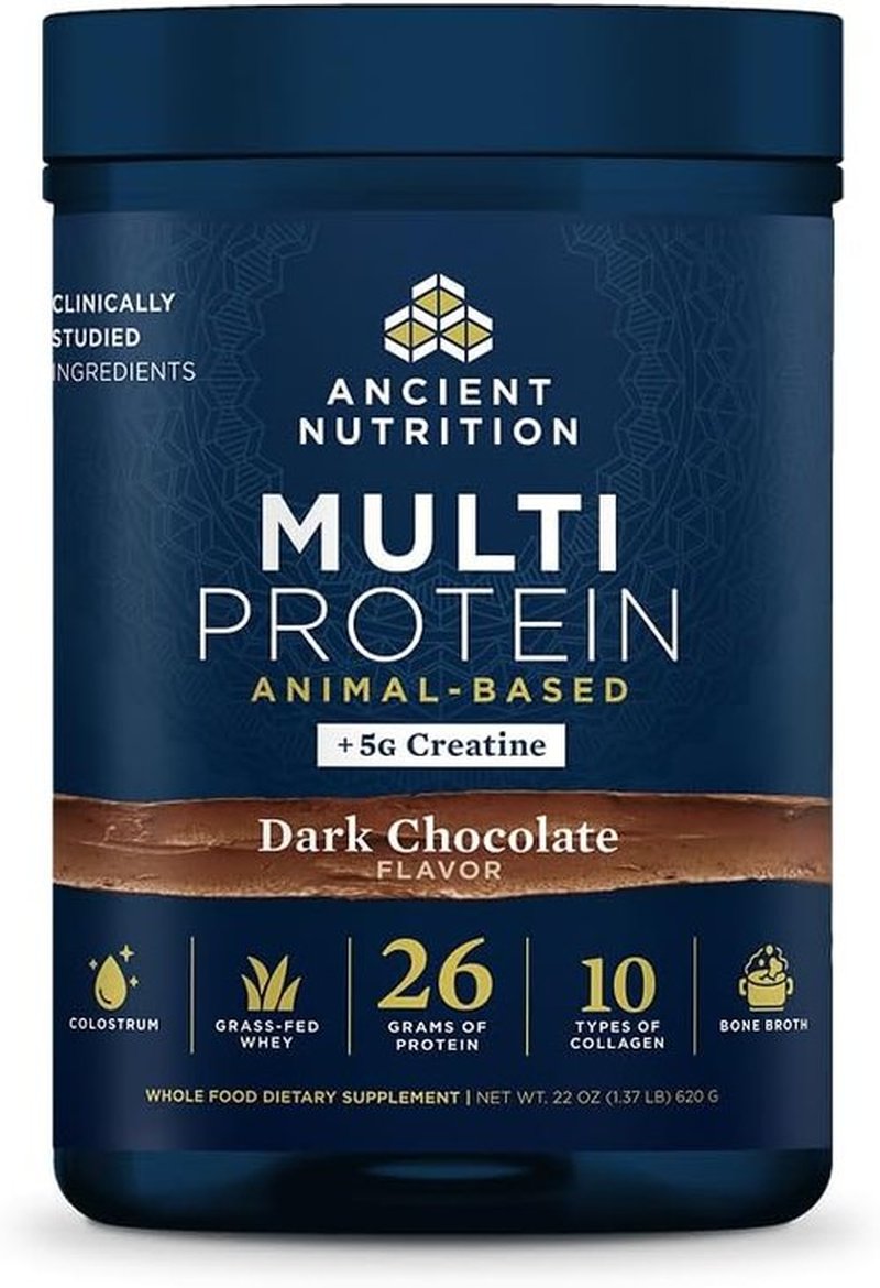 Ancient Nutrition Multi Protein Powder - 26g Protein, Grass Fed Whey & Creatine, Dark Chocolate, 15 Servings