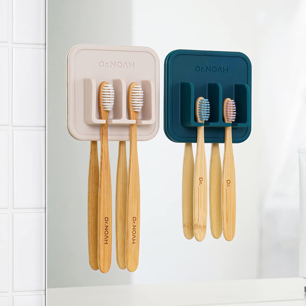 Dr.NOAH Silicone Wall Mount Toothbrush Holder | Sand Beige | Strong Suction | Easy to Remove & Reuse | Dishwasher & Microwave Safe | Bathroom Toothbrush Holder (Sand Beige)
