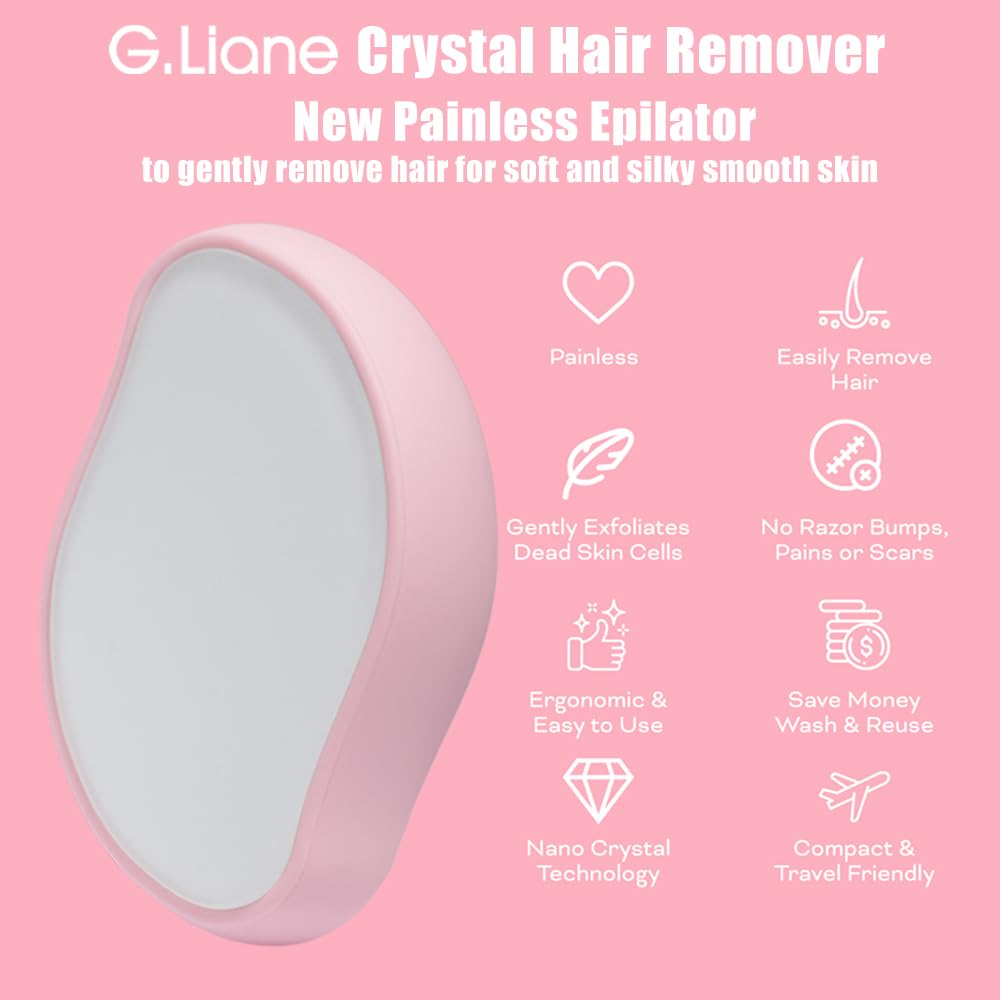 G.Liane Crystal Hair Eraser,Physical Glass Hair Removal,Reusable Nano Hair Remover Stone,Epilator for Women and Men,Soft Silky Skin (Pink)