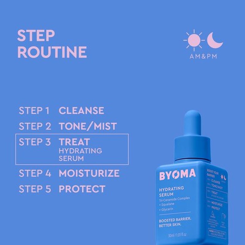 BYOMA Hydrating Serum - Moisturizing Facial Serum with Squalane, Glycerin & Ceramides - 1.01 fl. oz for Glowing Skin