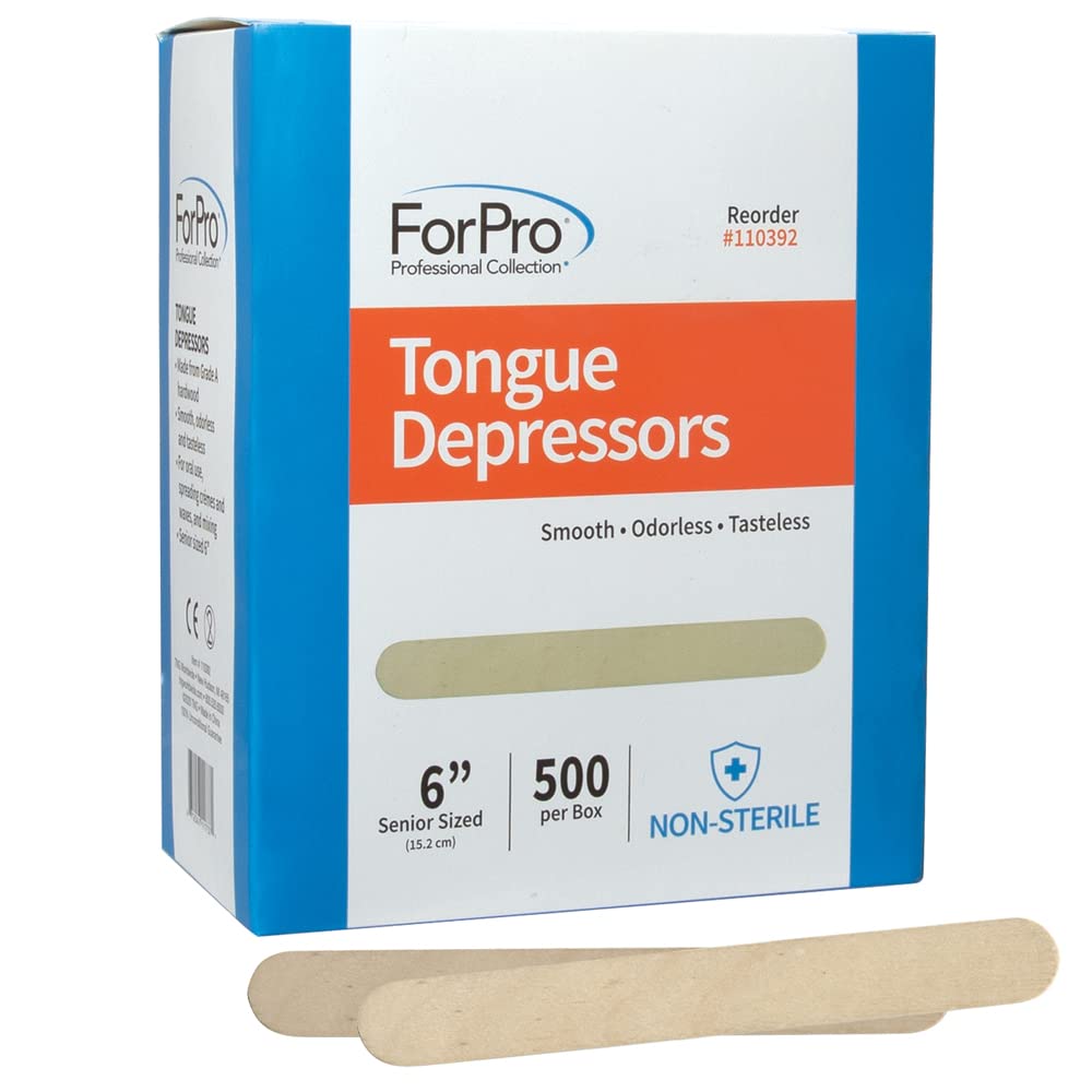 ForPro Professional Collection Senior Tongue Depressors, Large Wax Applicators, Wood Craft Sticks, 6" Senior Sized, Non-Sterile, 500-Count