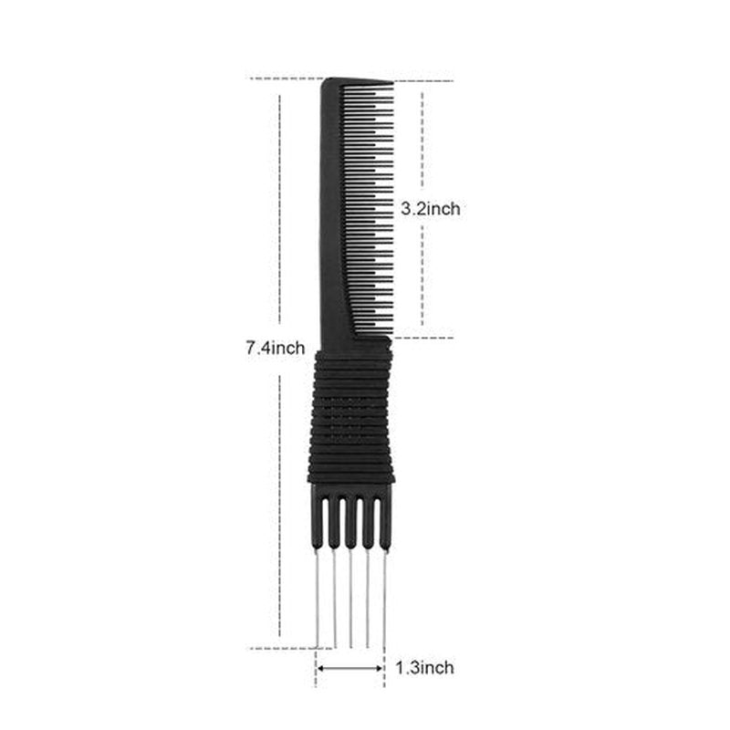 Leinuosen 3-Pack Carbon Lift Teasing Combs - Metal Prong Hair Picks for Women's Styling | Black