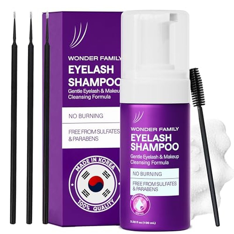 Lash Shampoo Kit with Eyelash Spoolie & Eyelash Shampoo Included - Lash Cleaning Kit for Salon, Home - No Parabens, No Sulfates - Eye Wash Kit with a Brush