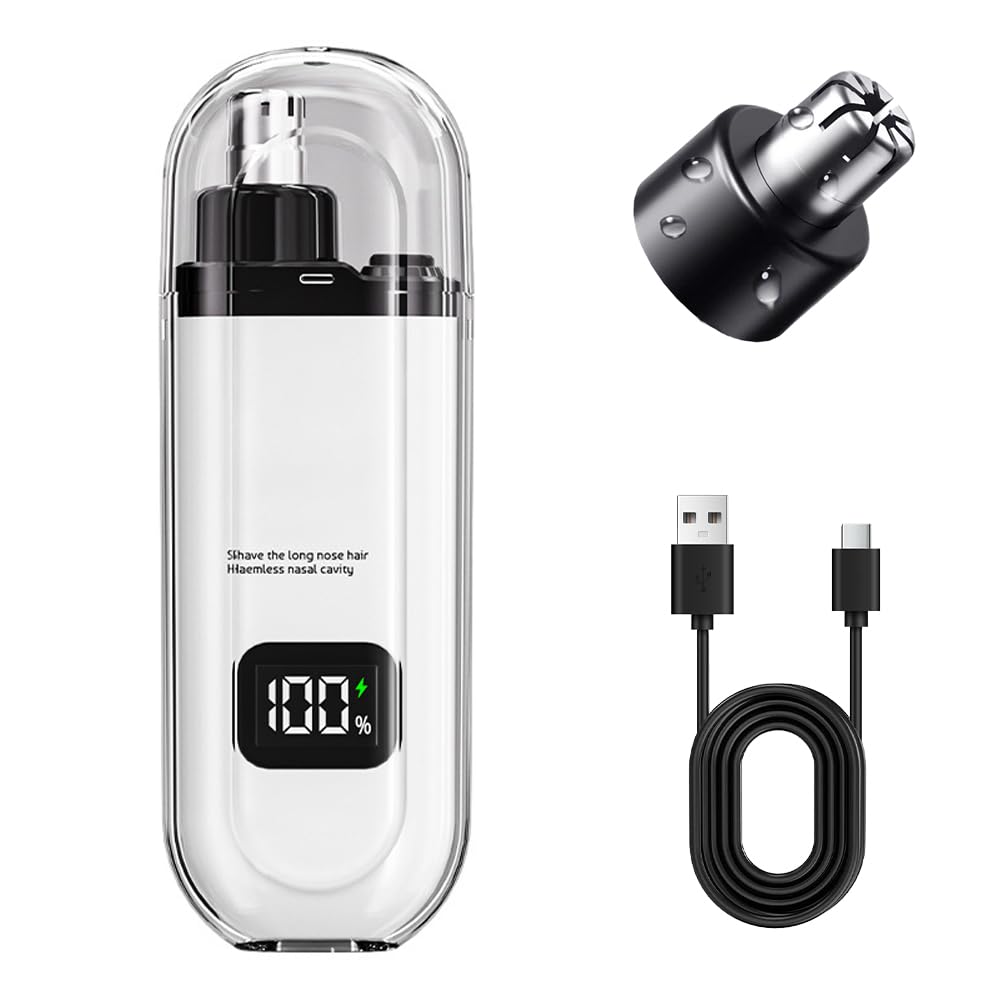 PolishWiz 3-in-1 Nose Hair Trimmer for Men & Women, Rechargeable Nose & Ear Hair Trimmer with Eyebrow Head, Type-C Charging, IPX7 Waterproof Electric Nose Trimmer (White)