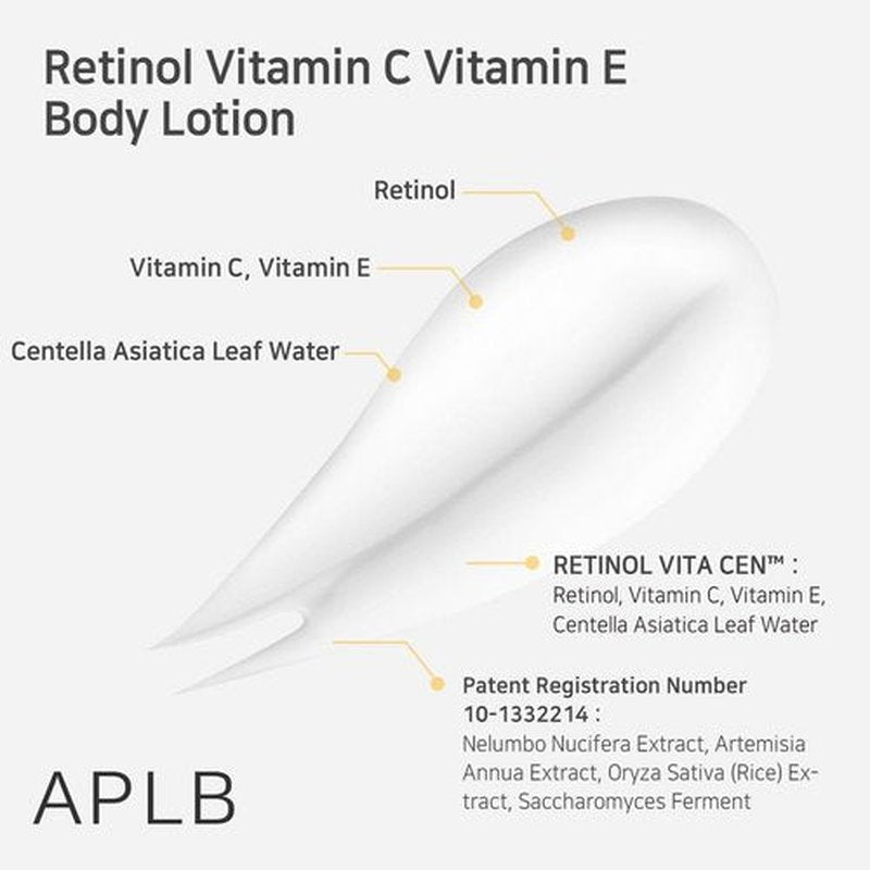 APLB Retinol Body Lotion - Vitamin C & E | 9.3% Formula for Long-Lasting Hydration & Wrinkle Care - 10.14 FL.OZ