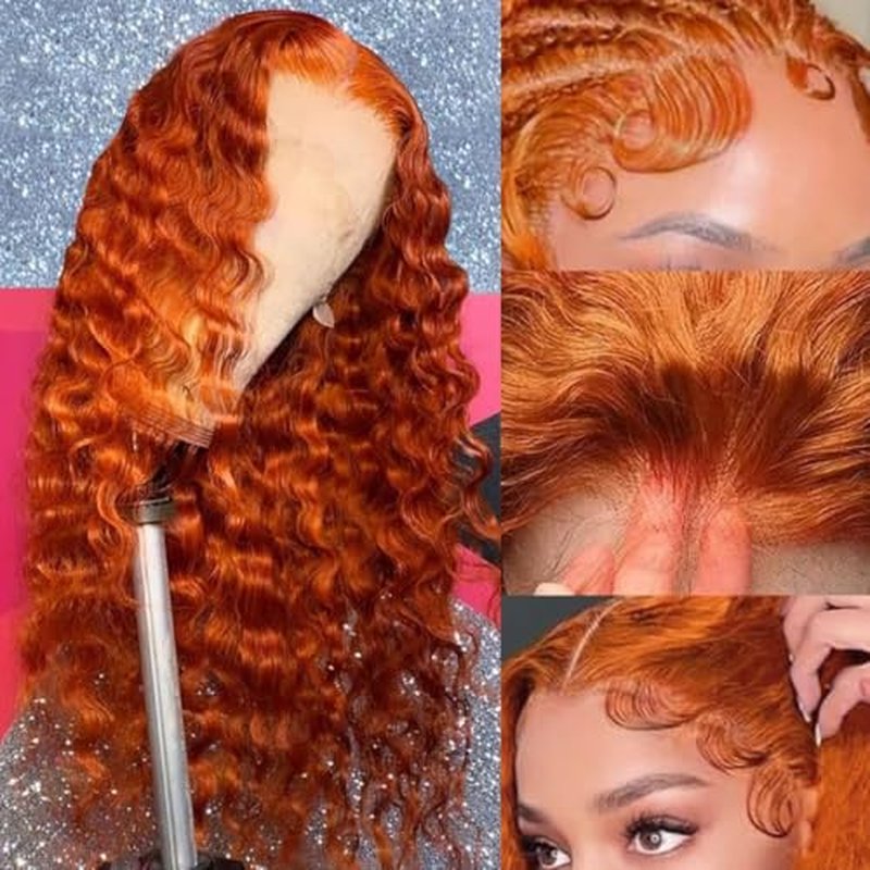 Bilisar Ginger Wig Human Hair 13x6 Deep Wave Lace Front Wigs Human Hair Curly Wigs HD Transparent Lace Frontal 350 Colored Human Hair Wig Pre Plucked 150% Density 28 Inch