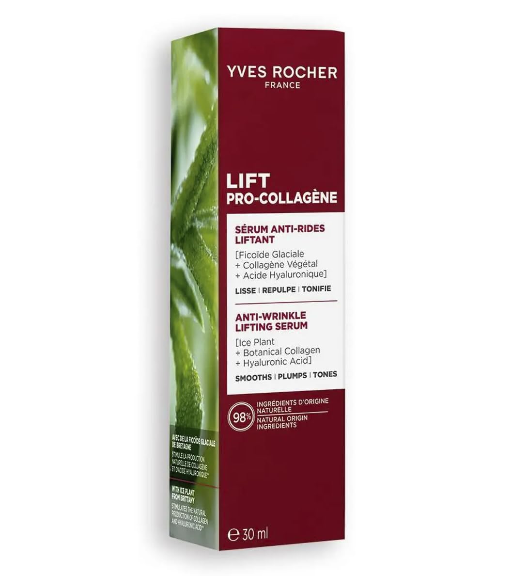 Yves Rocher Lift Pro-Collagen Anti-Wrinkle Lifting Serum, Firming Anti-Aging Face Serum with Plant Collagen & Hyaluronic Acid, Smooths Wrinkles, Improves Elasticity, Hydrating, 30ml / 1 fl oz