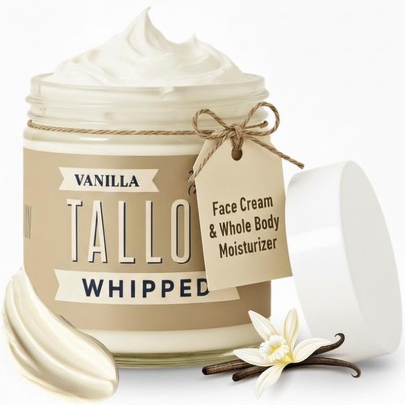 Lady May Tallow Whipped Tallow 24oz - All Natural Face Cream + Whole Body Moisturizer for Dry Skin - Made With Scented Oil Blend - No Preservatives, Parabens or Seed Oils - USA Made (Vanilla)