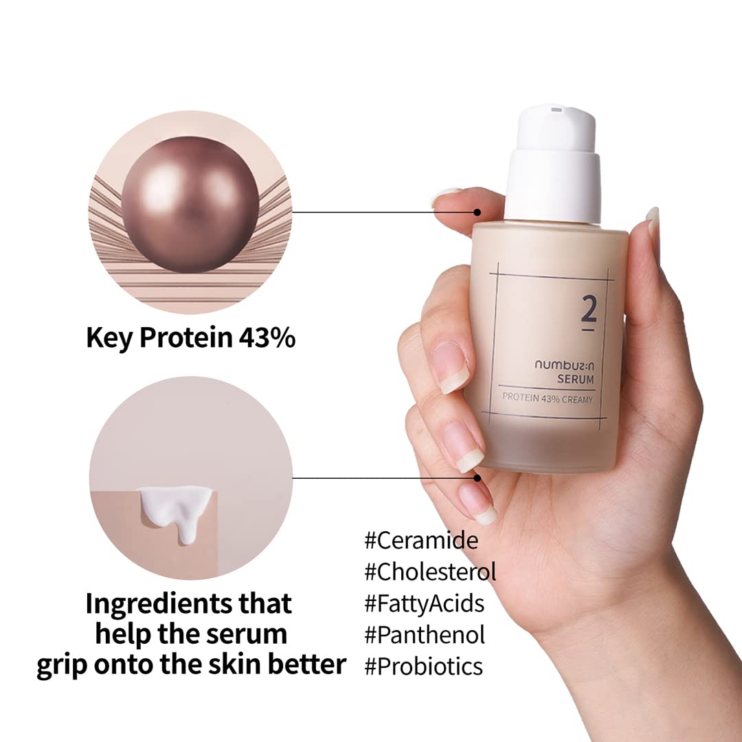 numbuzin No.2 Serum | Creamy 43% Protein Serum | Oat Protein, Ceramide, Panthenol for Skin Barrier | Korean Skincare for Sensitive, Loose Skin | 1.69 fl. oz.