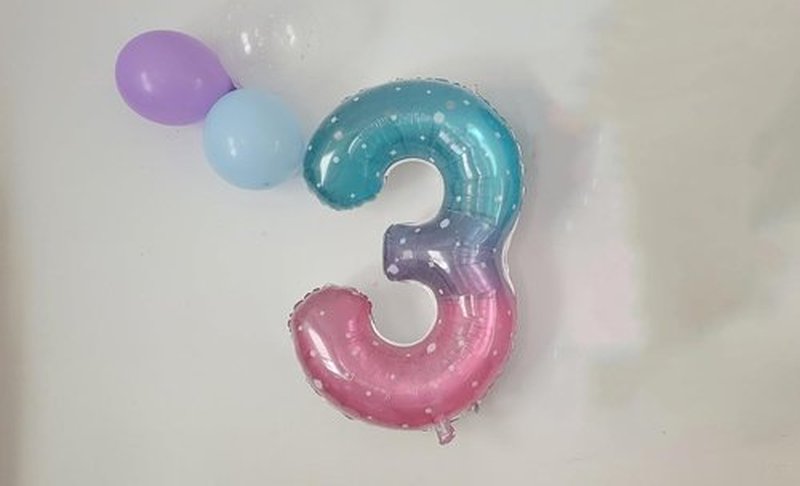 Numbers Balloon - 40 Inch Large Pink, Purple & Blue Balloon for 3rd Birthday Decor | Party Decorations