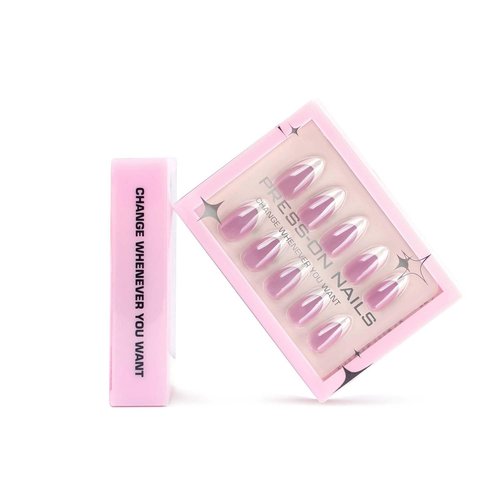 Chrome Press on Nails Medium Almond White French Tip Pink False Nails Soft Gel Nail Full Cover Natural Nails Long Lasting Solid Color Almond False Nail for Women Girls 30 Pcs