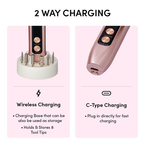 Éclat Cordless Nail Drill Electric File, Professional Efile for Acrylic, Gel, Dip Powder, Portable & Rechargeable Manicure Pedicure Tool Set with LED Light, 7 Drill Bits, Sanding Bands, Brush (White)