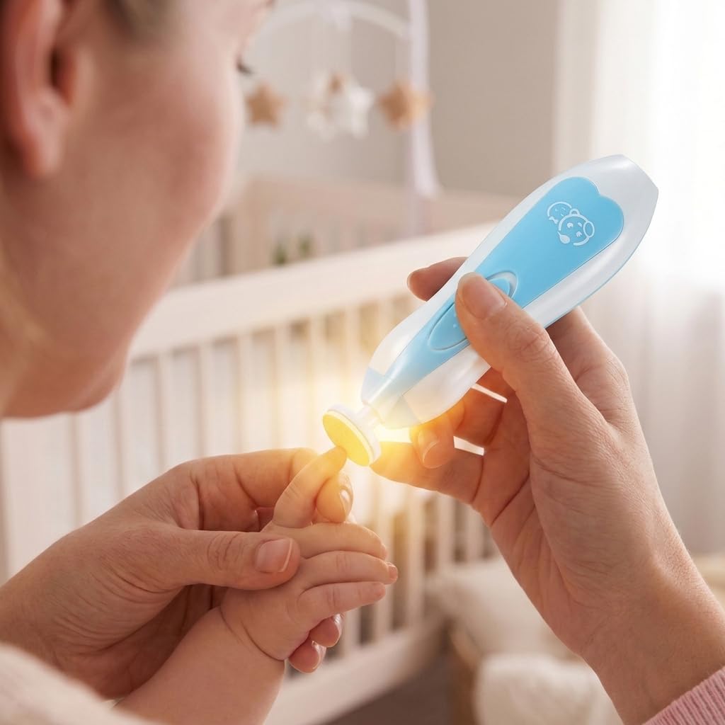 Royal Angels Upgraded 21 in 1 Baby Nail Trimmer with Labeled Case, 13 Extra Replacement Pads, Safe Electric Baby Nail File Kit for Newborns & Toddlers, Whisper Quiet Nail Clipper with LED Light (Blue)