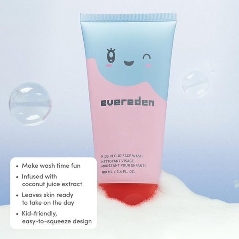 Evereden Kids Travel Set - Vegan 5-Piece Skin & Hair Care Kit | Face Cream, Wash, Shampoo & Conditioner with Travel Bag