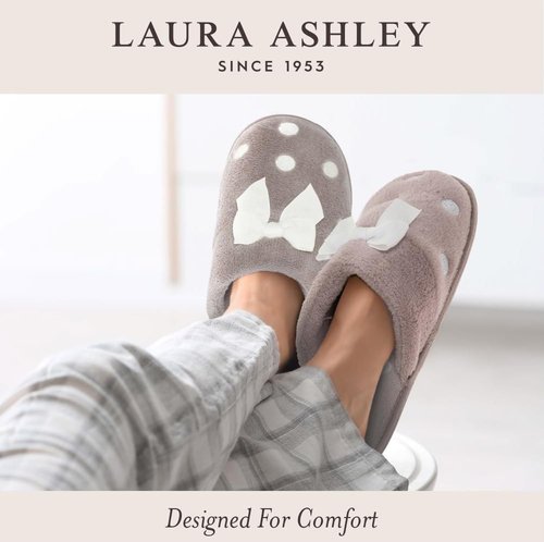 Laura Ashley Women's Spa Slip-On Rugged Scuff Slipper, Non-Slip House Slippers with Cushioned Insole for Ladies, Stone, Large