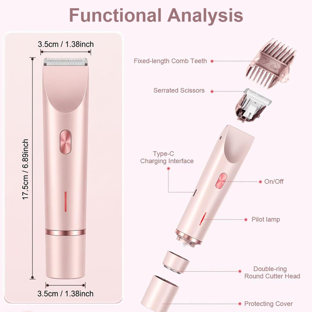 Bikini Trimmer for Women-2 in 1 Dual Head Bikini Shaver & Body Shaver,IPX7 Cordless & Waterproof Electric Shaver Wet & Dry Use,Painless Hair Removal,Ceramic Blade,Ultra Low Silent (Blue)