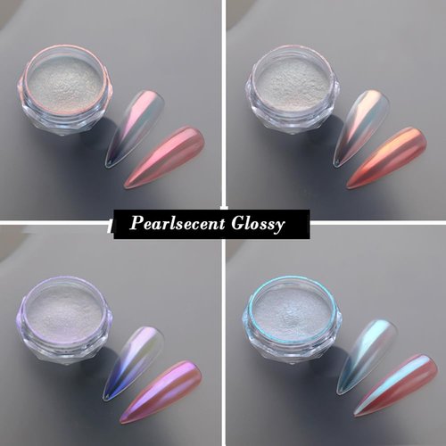Pretty Diva 8 Colors Iridescent Pearl Chrome Nail Powder, Aurora Pearl Nails Chrome White Pearl Chrome Powder for Nails Metallic Manicure Pigment