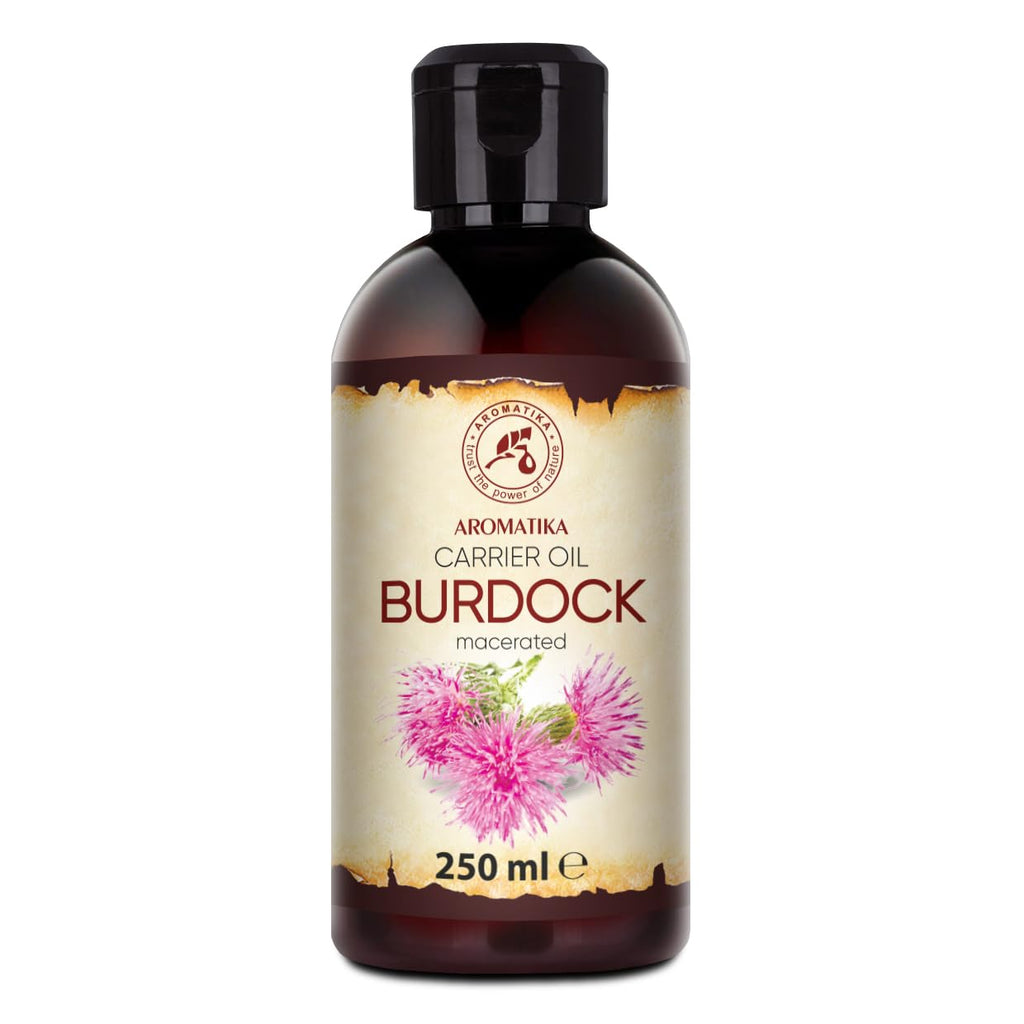 AROMATIKA Burdock Oil 8.45 Fl Oz (250ml) - 100% Pure & Natural - Arctium Lappa for Hair & Scalp - Carrier Oil for Nails - Skin - Lips - Face & Body Care - Glass Bottle - Oils Burdock Seed
