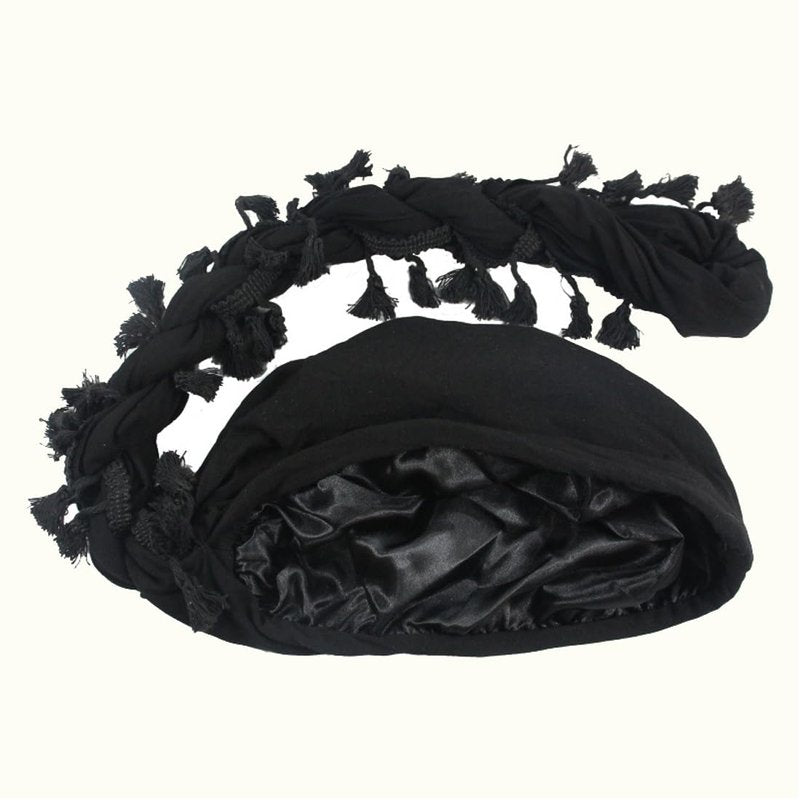 YuMENo Turban for Men Women Vintage Twist Durag Head Wraps Satin Lined Halo Turban with Tassel Waves Braids Beige