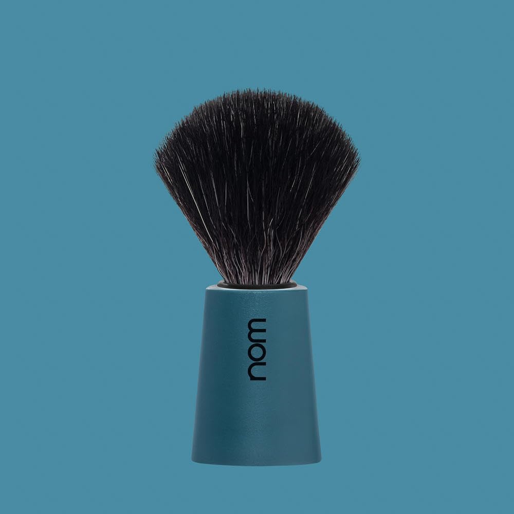 NOM Carl Shaving Brush | Vegan Shave Brush for Shaving soaps and creams | sustainable eco-friendly and reusable |Exfoliating Shaving Brush | Petrol Blue handle