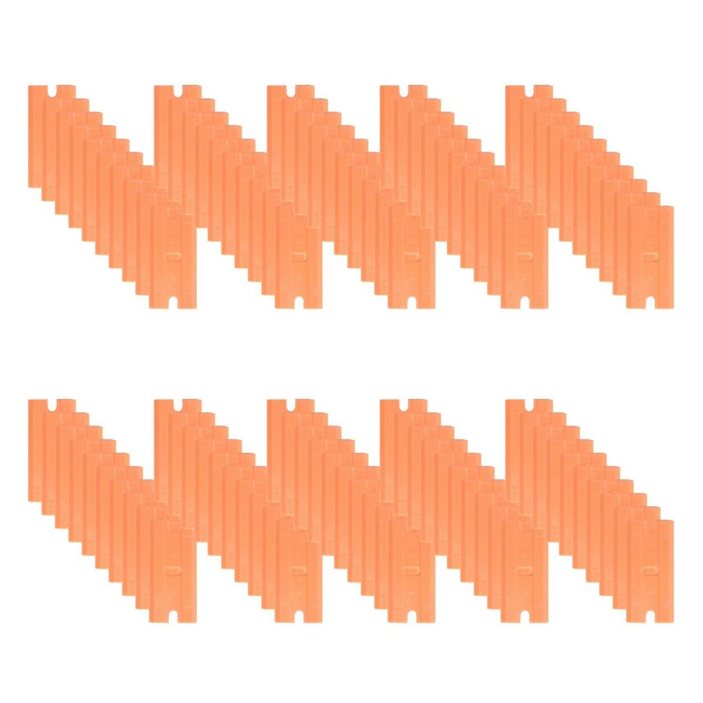 American Line Double Edged Orange Plastic Blades - 100-Pack - Made with Durable Corrosion Resistant Plastic for Stubborn Sensitive Surfaces - .875" x 6.75" x 1.75" - 66-0707
