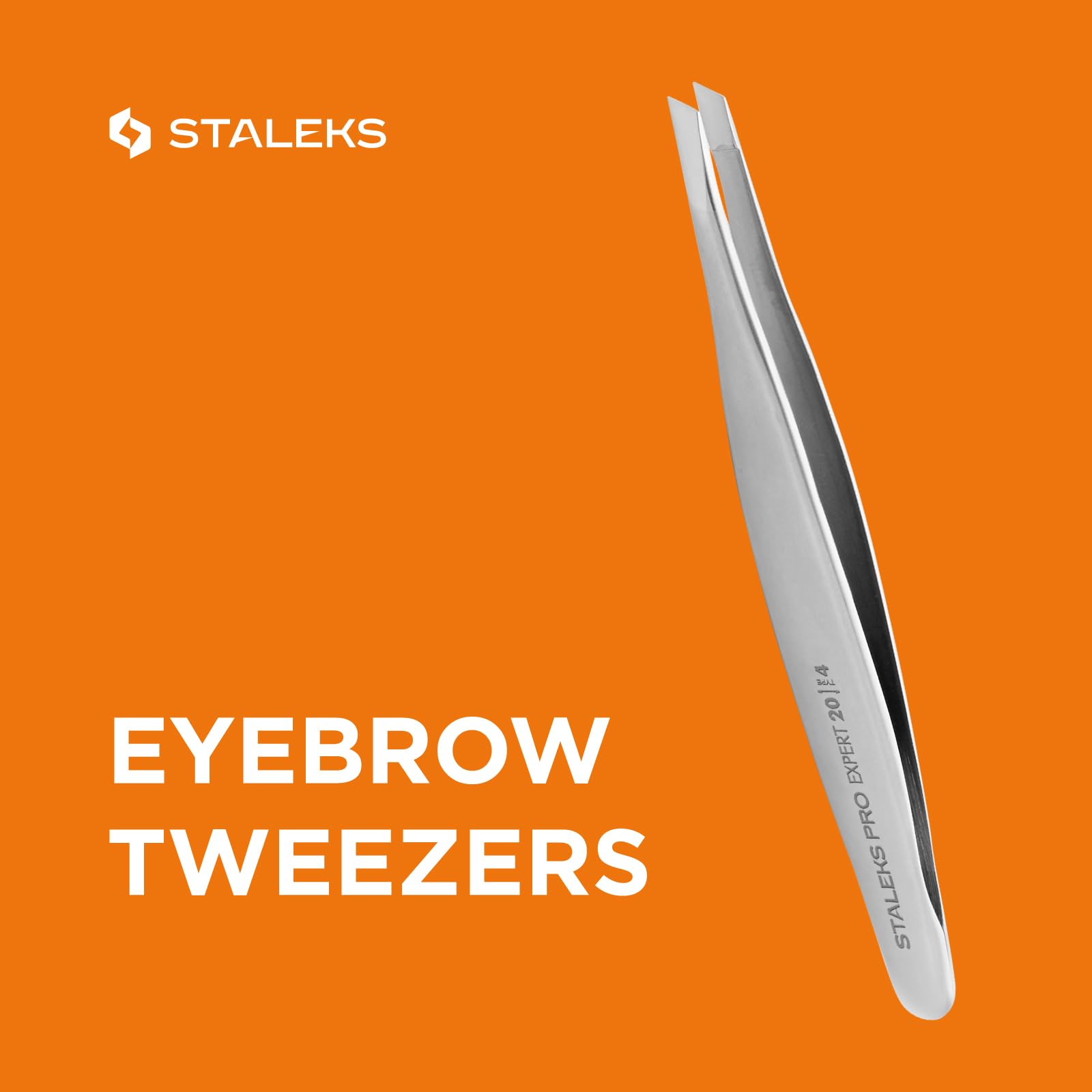 STALEKS PRO Expert 20 Type 4 Professional Eyebrow Tweezers – Narrow Beveled Stainless Steel for Fine Brows & Soft Stroke Hair Removal