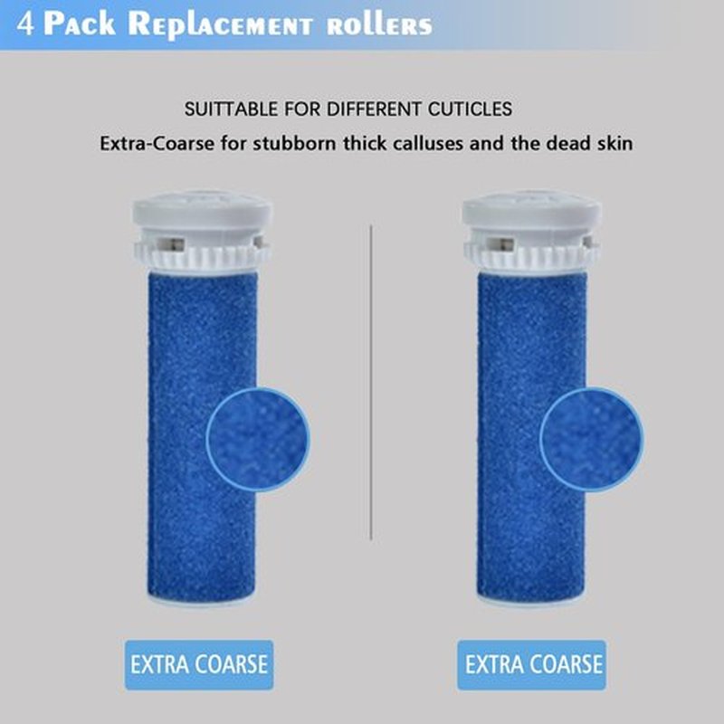 4 Pack Blue Replacement Roller Compatible with Scholl Express Pedi Foot Smoother-Extra Coarse