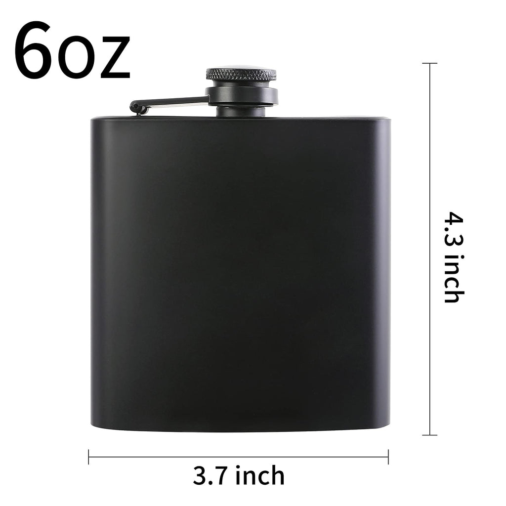 10 pcs Hip Flask for Liquor Black 6oz Stainless Steel Leakproof with 10 pcs Funnel for Gift, Camping, Wedding Party, Groomsmen Gifts