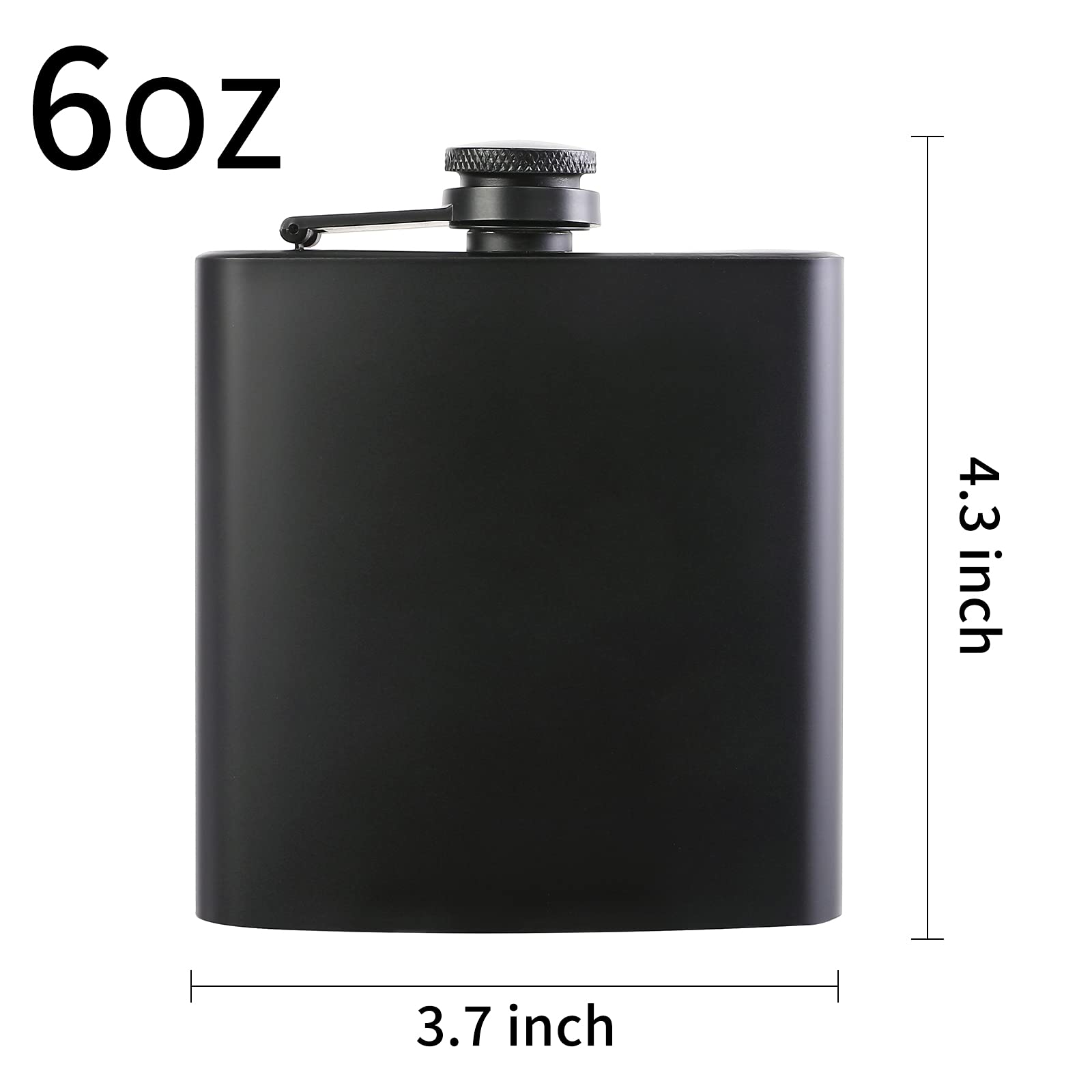 10 pcs Hip Flask for Liquor Black 6oz Stainless Steel Leakproof with 10 pcs Funnel for Gift, Camping, Wedding Party, Groomsmen Gifts