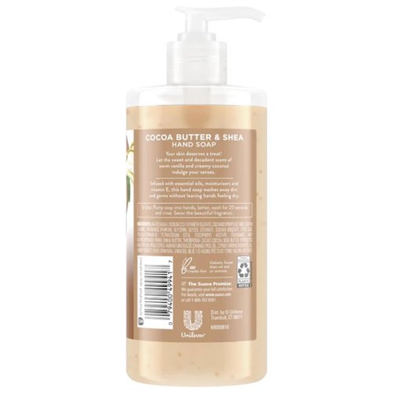 Suave Hand Soap, Cocoa Butter & Shea 4-Pack – Sweet Hand Wash with Essential Oils & Moisturizers, 13.5 Oz Ea